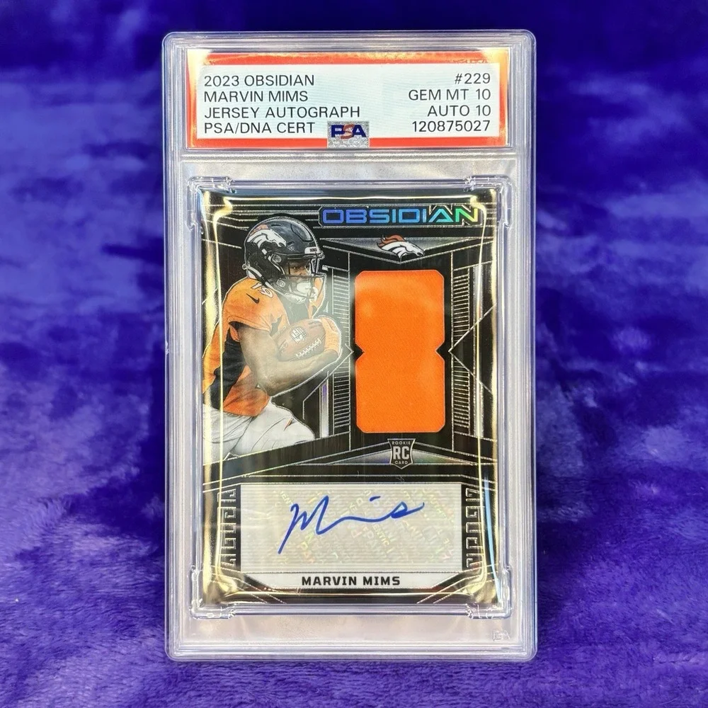 Marvin Mims 2023 Obsidian RPA Rookie Patch Auto /199 PSA 10 Auto 10 Broncos